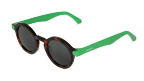 Lentes de sol redondos Mr Boho modelo Dalston, con marco de carey marrón y patillas de color verde.