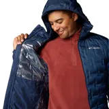 Campera Columbia Delta Ridge II Down color azul marino con capucha, diseño acolchado termosellado con tecnología Omni-Heat y Omni-Shield, cierre frontal completo y bolsillos con cremallera.