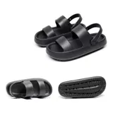 Chancletas tipo gomones de diseño ergonómico, color verde oliva, con doble tira ancha en el empeine y tira trasera ajustable. Fabricadas en material sintético antideslizante con suela de plataforma.