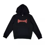 Canguro negro con capucha y bolsillo delantero tipo canguro. Estampado frontal con el logo de Independent en color rojo.