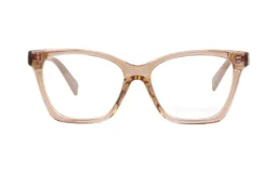 Lentes Demenego modelo 162/50 con armazón de acetato translúcido en color marrón claro y formato estilo cat-eye.