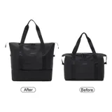 Bolso de viaje unisex de diseño minimalista, color negro, fabricado en PU y poliéster impermeable. Cuenta con compartimento principal con cierre, bolsillo frontal con cierre y asas superiores resistentes.