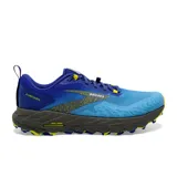 Championes de trail running Brooks Cascadia 17 para hombre, color azul con detalles en amarillo y negro.