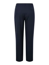 Pantalón de tiro medio color azul marino, de corte recto y largo al tobillo, con trabillas para cinto.
