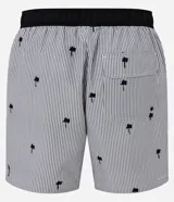 Bermuda de microfibra ligera con cintura elástica ajustable con cordón, estampado de rayas verticales y bordado de cocoteros.