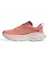 Championes Hoka Bondi 8 color rosa con detalles en marrón.
