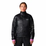 Campera puffer Mountain Hardwear modelo Ventano Jacket, de color negro, con diseño acolchado, cuello alto, cierre frontal y bolsillo con cierre en el pecho.