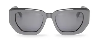 Lentes de sol Mr Boho modelo Madalena, con montura cuadrada gris y lentes espejadas plateadas.