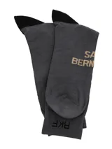 Medias de caña media color gris, confeccionadas en fibra de bambú. Presentan un diseño estampado con la figura de un perro San Bernardo y el logo de la marca RKF en la parte superior.