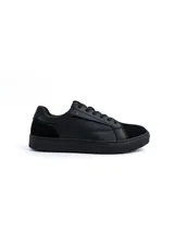 Championes Milán de diseño clásico en ecocuero negro, con puntera texturada de ecogamuza, cordones y suela de goma.