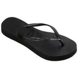 Sandalias de goma Havaianas modelo Slim, color gris oscuro, con tiras finas metálicas y diseño clásico de dedo.
