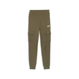 Pantalón cargo de algodón color verde oliva, con bolsillos laterales tipo cargo, puños elásticos en los tobillos y logo de la marca estampado en blanco en la pierna.