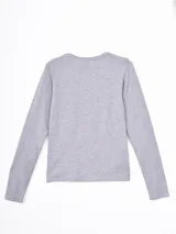 Remera de manga larga con cuello en V, confeccionada en tejido de punto suave color gris melange.