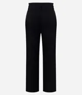 Pantalón de sastrería corte wide leg, color negro, con cintura alta y cinturón de poliuretano incluido con hebilla metálica.