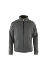 Sweater gris de polar con cierre frontal completo, cuello alto y bolsillos laterales con cierre.