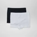 Pack de dos culottes de punto de canalé, uno blanco y uno negro, con cintura elástica y diseño ajustado.