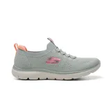 Championes deportivos Skechers Summits Top Player, color gris con detalles en coral y el logo de la marca en fucsia. Confeccionados con parte superior de tejido knit técnico elástico y suela flexible.