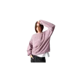 Buzo oversized de cuello redondo en color rosado, con diseño gráfico estampado en el frente con las inscripciones "STUDIOS" y "EMESTQG", junto con un emblema circular central.