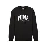Buzo negro de cuello redondo, marca Puma, con logo Puma Squad estampado en blanco en el pecho.
