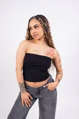 Top strapless de algodón con lycra, color rosa.