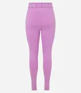 Legging deportiva de microfibra color lila, con cintura elástica ancha en contraste que presenta el texto Keep Mooving estampado.
