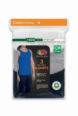 Pack de tres musculosas interiores de algodón acanalado, con diseño sin mangas y cuello redondo. El set incluye una musculosa blanca, una gris y una azul marino.