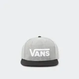 Gorro Vans modelo Drop V II Snapback, color gris con visera negra y logo de la marca bordado en blanco en el frente.
