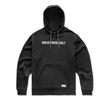 Canguro negro con capucha, bolsillo tipo canguro y logo de Independent estampado en el pecho.