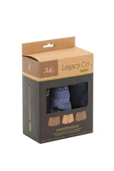 Pack de tres bóxer Legacy Co. de algodón elastizado, con cintura elástica. El pack incluye un bóxer liso color azul marino, uno liso color azul denim y uno liso color negro.