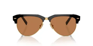 Lentes de sol Miu Miu modelo 09Z, con montura estilo clubmaster en color negro y dorado, y cristales marrones.