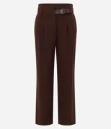 Pantalón de sastrería corte wide leg, color negro, con cintura alta y cinturón de poliuretano incluido con hebilla metálica.