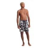Boardshort de baño Volcom con estampado floral en blanco y negro, confeccionado en tejido técnico con cintura elástica y cordón de ajuste.