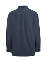Camisa de manga larga RKF confeccionada en una mezcla de tencel y lino, con acabado teñido en prenda. Presenta un diseño minimalista con cuello clásico, cierre frontal de botones, un bolsillo en el pecho con logo bordado y puños abotonados.