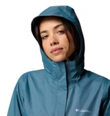 Campera impermeable Columbia modelo Arcadia II Jacket de color azul, con capucha ajustable, cierre frontal con cremallera y solapa, bolsillos laterales y tecnología Omni-Tech.