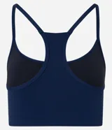 Top deportivo azul marino de poliamida, con diseño nadador, escote redondo y breteles finos.