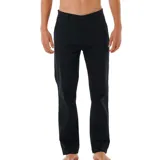 Pantalón negro de gabardina, corte recto, con bolsillos laterales y traseros.