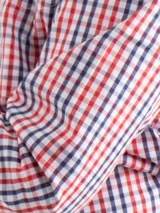 Camisa de hombre a cuadros rojos y blancos, de manga larga y corte clásico.