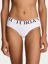 Panty tipo hiphugger de microfibra color blanco, con pretina elástica ancha con el logo estampado de la marca.