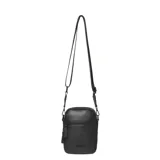 Bandolera negra de cuero sintético con correa larga regulable.