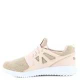Championes urbanos Topper modelo Mamba, color beige con detalles en tono nude. Presentan un diseño de tejido de punto con refuerzos laterales sintéticos, cordones al tono y suela blanca de goma.
