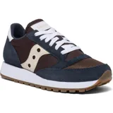 Championes Saucony Jazz Original Vintage, color azul marino, marrón y beige, con suela blanca y detalles en marrón claro.