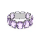 Pulsera rígida con cristales morados de talla octogonal engarzados en montura plateada con baño de rodio.