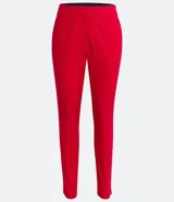 Pantalón de vestir rojo con corte cigarette, bolsillos delanteros y aberturas laterales en el ruedo.