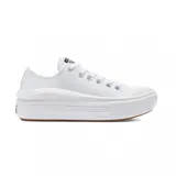 Championes urbanos Converse Chuck Taylor All Star Move Low Top, color blanco, con plataforma y suela de goma color caramelo.