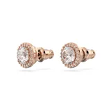 Par de aros de botón Swarovski, color oro rosa, con cristales transparentes redondos engarzados en pavé.