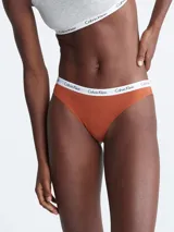 Bombacha clásica color ladrillo de algodón elástico con cobertura trasera moderada, talle medio y cintura elástica con logo Calvin Klein.