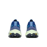 Championes de trail running Merrell modelo Agility Peak 6, color azul con detalles en verde claro en la entresuela. Presentan diseño técnico con malla transpirable, refuerzos en TPU, entresuela de espuma FloatPro+ y suela de goma Vibram MegaGrip con tacos de alta tracción.