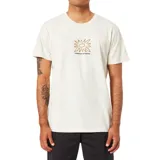 Remera blanca de algodón con estampado de un girasol y texto en color marrón.