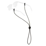 Sujeta lentes unisex de cordón trenzado color verde militar y negro, con terminales de goma negra.