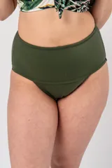 Bombacha de bikini de tiro alto color azul, con faja reductora en la zona abdominal.